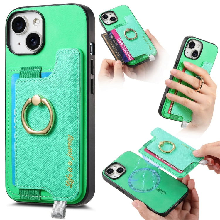Retro Magsafe Cross Leather Ring Holder Card Bag Phone Case, Compatible with iPhone 15 Plus