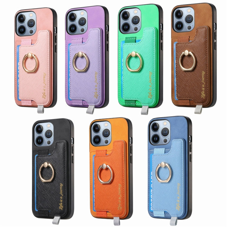 Retro Magsafe Cross Leather Ring Holder Card Bag Phone Case, Compatible with iPhone 15