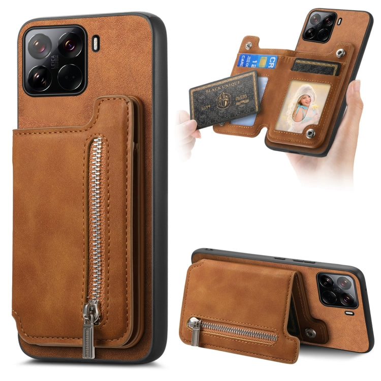 Retro MagSafe Zipper Wallet Card Bag Back Phone Case