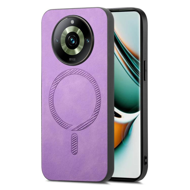 Retro MagSafe Magnetic PU Back Cover Phone Case, Compatible with Realme 11 Pro / Pro+