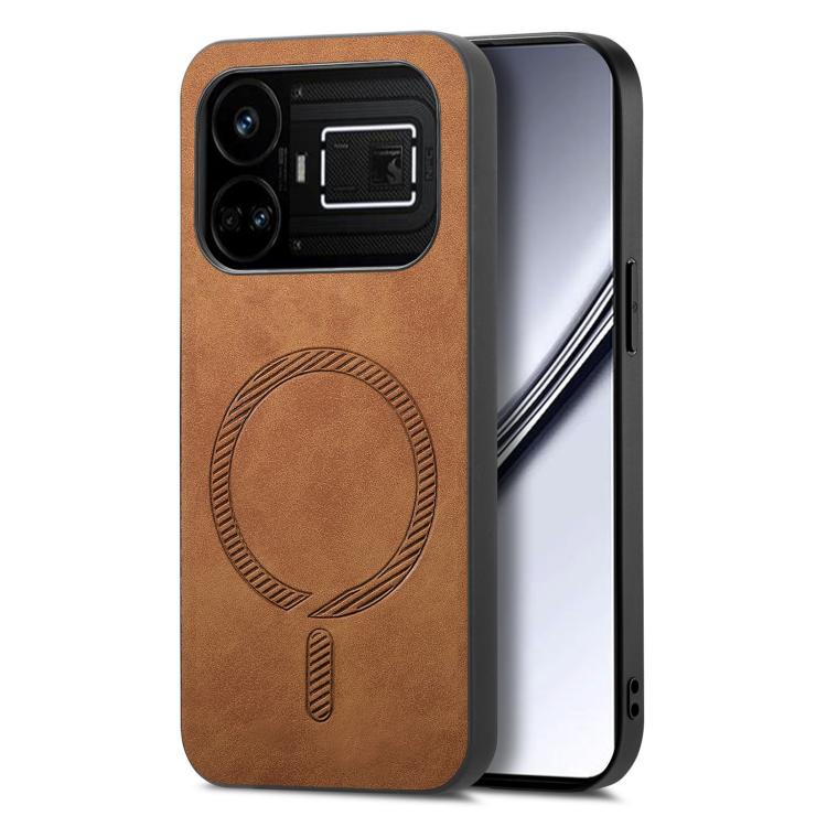 Retro MagSafe Magnetic PU Back Cover Phone Case, Compatible with Realme GT5 5G