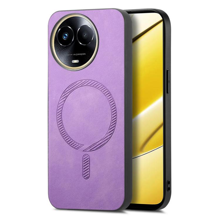 Retro MagSafe Magnetic PU Back Cover Phone Case, Compatible with Realme 11 5G