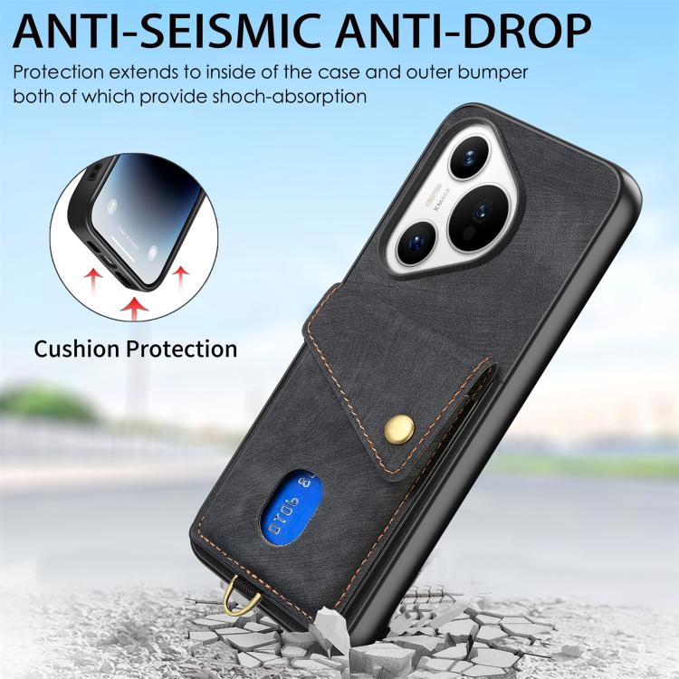 Retro Card Wallet Fold Leather Phone Case with Strap, Compatible with Huawei Pura 70