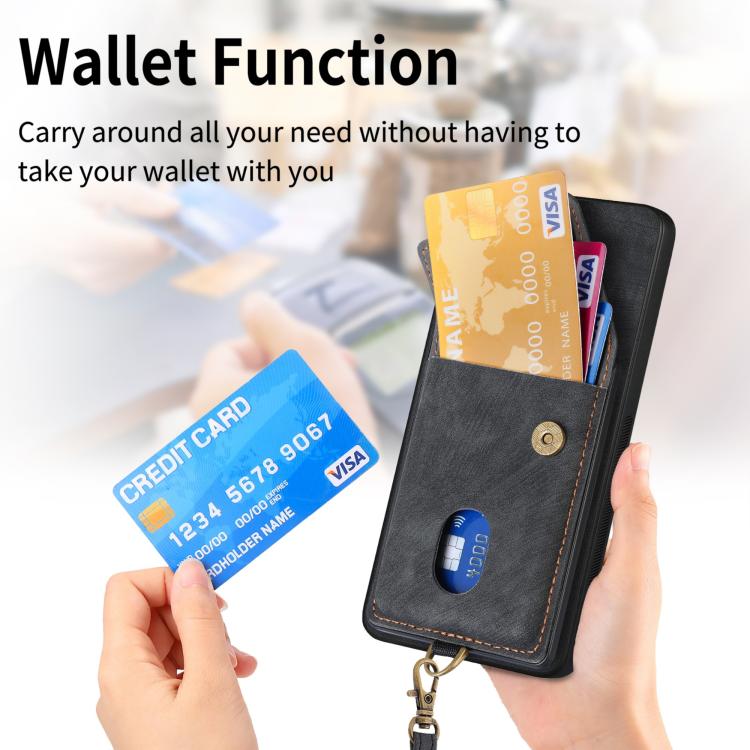 Retro Card Wallet Fold Leather Phone Case with Strap, Compatible with Huawei Pura 70