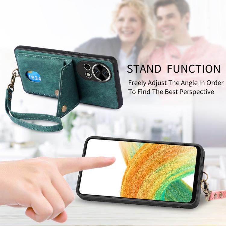 Retro Card Wallet Fold Leather Phone Case with Strap, Compatible with Huawei Pura 70 Ultra