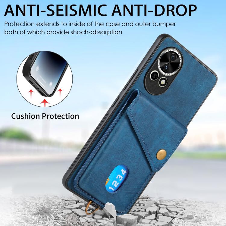 Retro Card Wallet Fold Leather Phone Case with Strap, Compatible with Huawei Pura 70