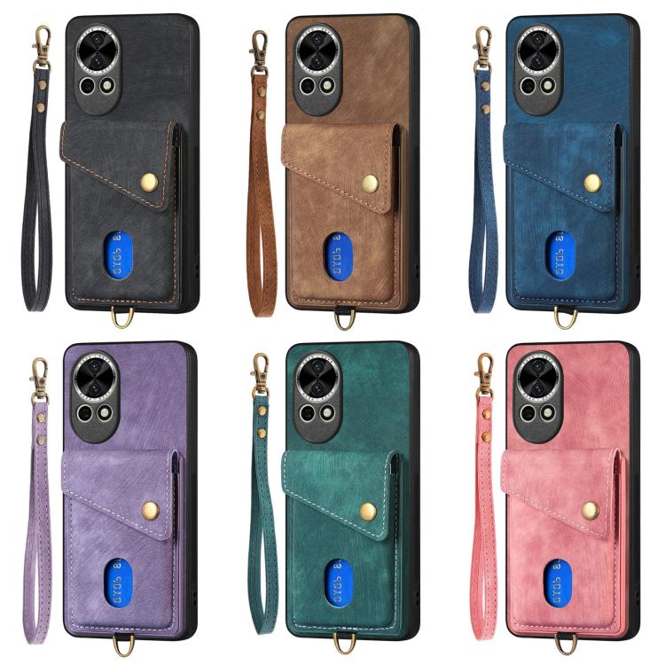 Retro Card Wallet Fold Leather Phone Case with Strap, Compatible with Huawei Pura 70 Pro / 70 Pro+