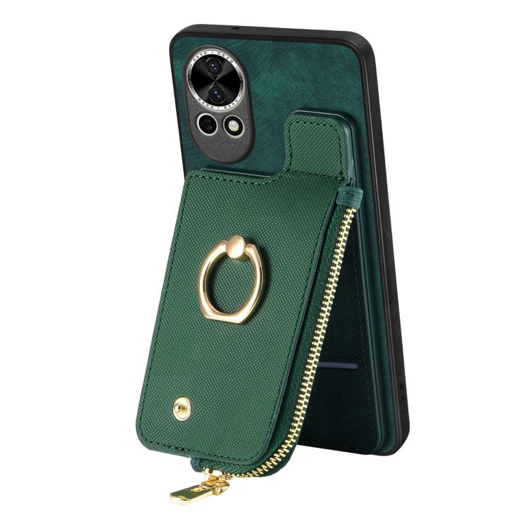 Cross Leather Ring Vertical Zipper Wallet Back Phone Case