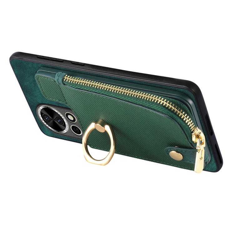 Cross Leather Ring Vertical Zipper Wallet Back Phone Case