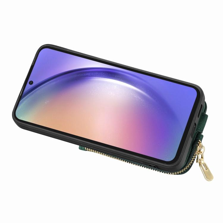 Cross Leather Ring Vertical Zipper Wallet Back Phone Case