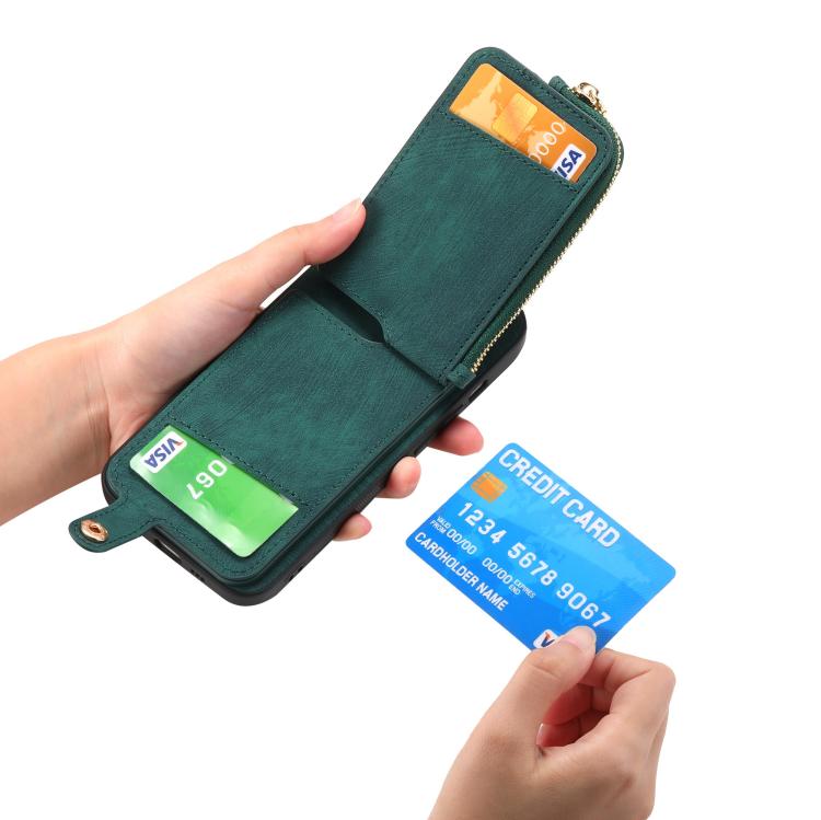 Cross Leather Ring Vertical Zipper Wallet Back Phone Case