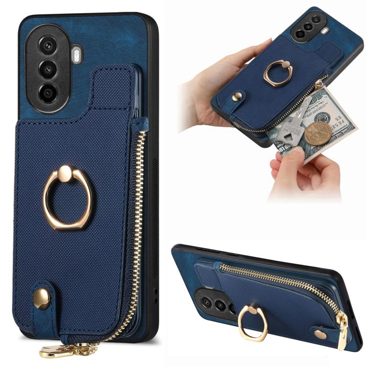 Cross Leather Ring Vertical Zipper Wallet Back Phone Case