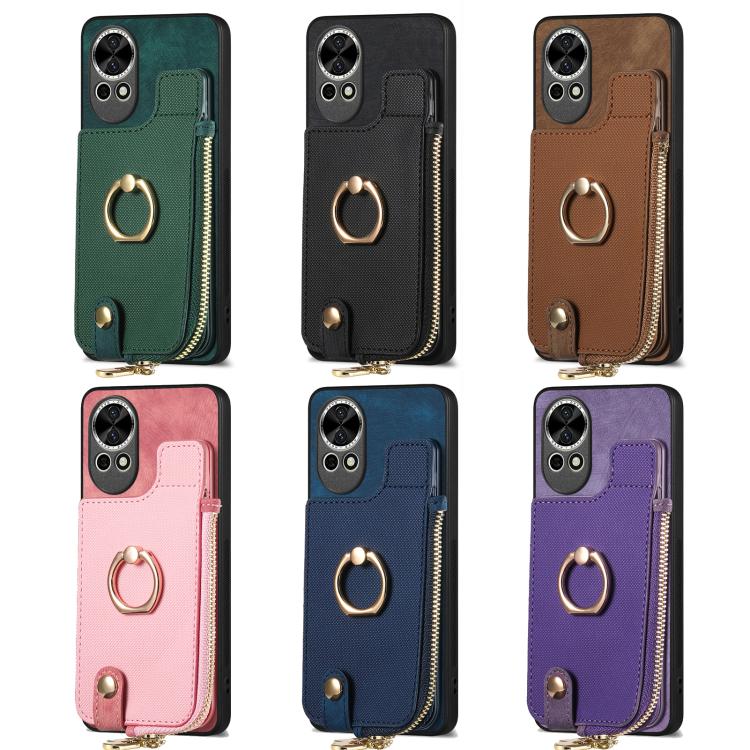 Cross Leather Ring Vertical Zipper Wallet Back Phone Case