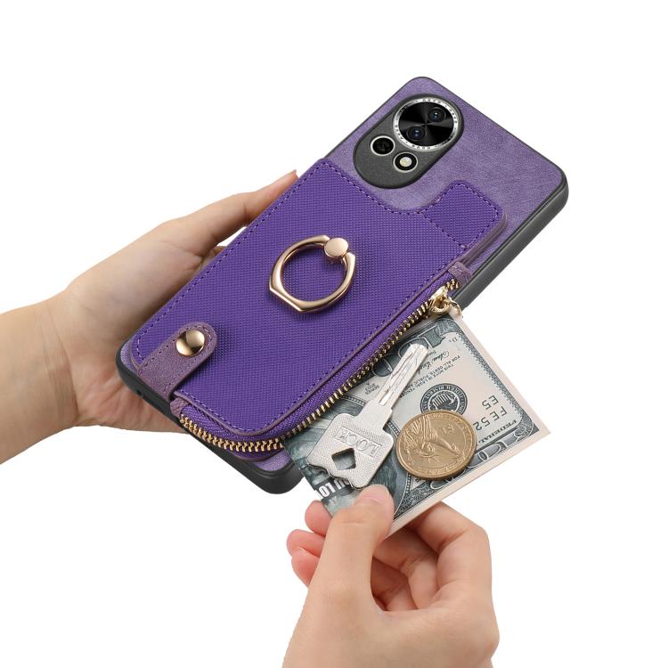 Cross Leather Ring Vertical Zipper Wallet Back Phone Case