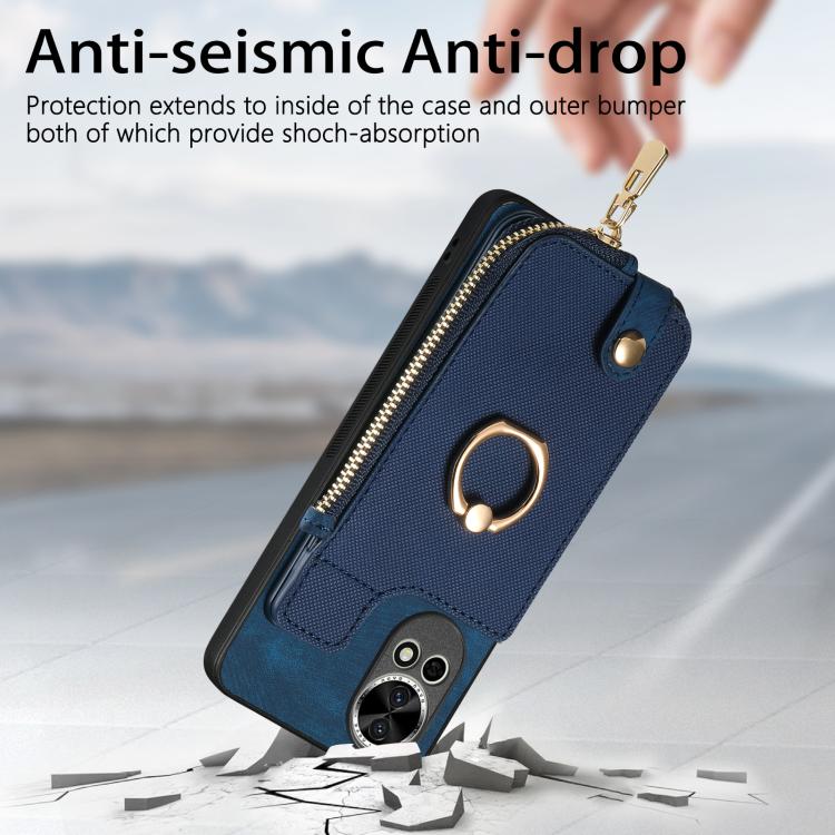 Cross Leather Ring Vertical Zipper Wallet Back Phone Case