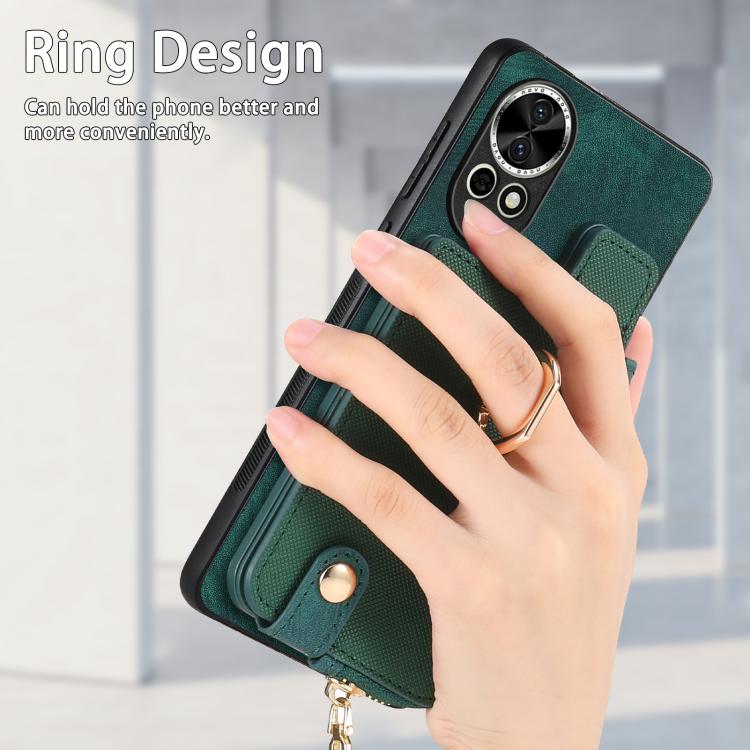 Cross Leather Ring Vertical Zipper Wallet Back Phone Case