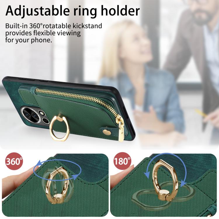 Cross Leather Ring Vertical Zipper Wallet Back Phone Case