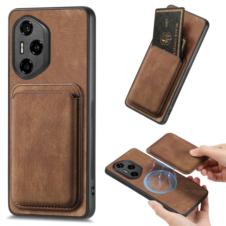 Retro Leather Card Bag Magnetic Phone Case, Compatible with Honor 300 Pro