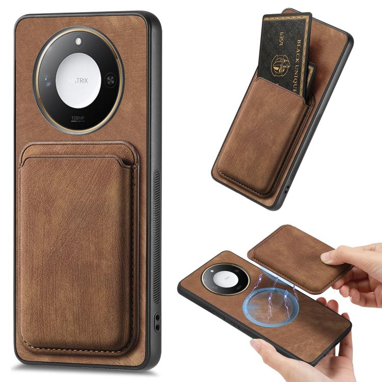 Retro Leather Card Bag Magnetic Phone Case, Compatible with Honor X60 Pro 5G