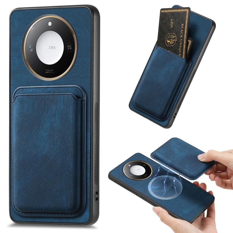 Retro Leather Card Bag Magnetic Phone Case, Compatible with Honor X60 Pro 5G
