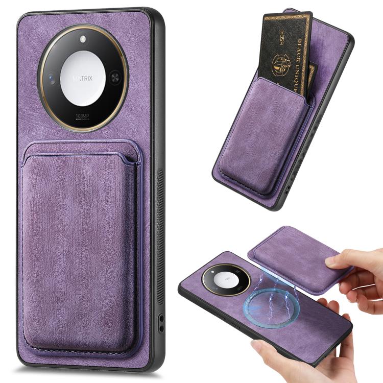 Retro Leather Card Bag Magnetic Phone Case, Compatible with Honor X60 Pro 5G