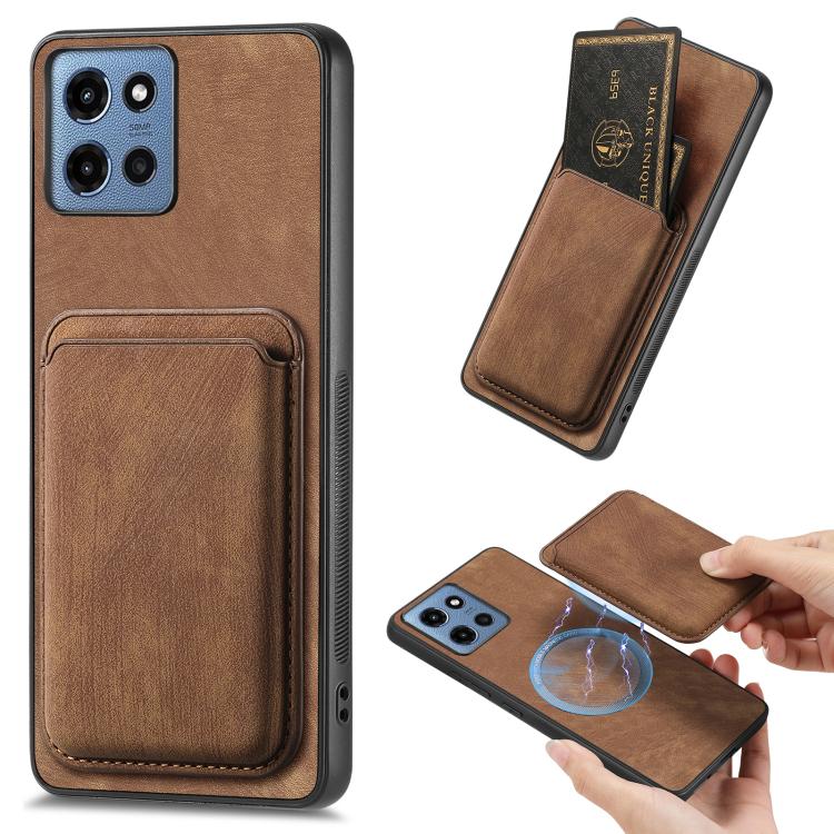 Retro Leather Card Bag Magnetic Phone Case, Compatible with Motorola Moto G 5G 2025