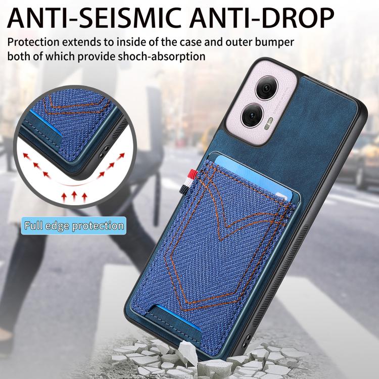 Denim Texture Leather Skin Phone Case with Card Slot, Compatible with Motorola Moto G Power 5G 2024