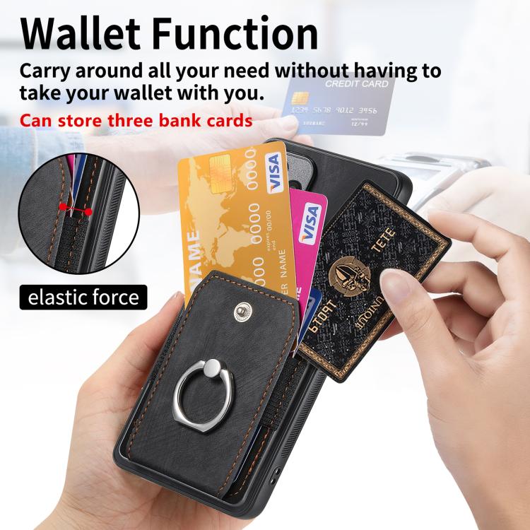 Retro Skin-feel Ring Card Wallet Phone Case