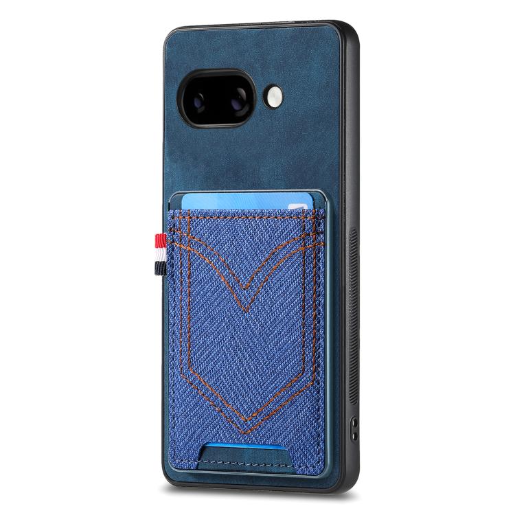 Denim Texture Leather Skin Phone Case with Card Slot, Compatible with Google Pixel 9a