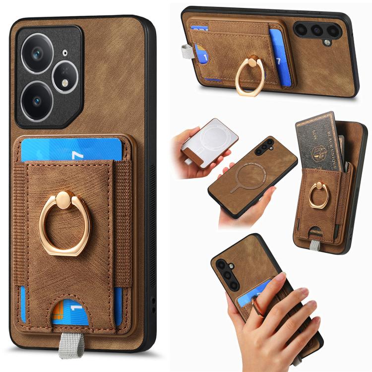 Retro Splitable Magnetic Card Bag Leather Phone Case, Compatible with Realme Neo7