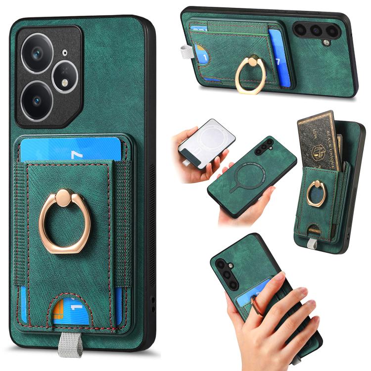 Retro Splitable Magnetic Card Bag Leather Phone Case, Compatible with Realme Neo7