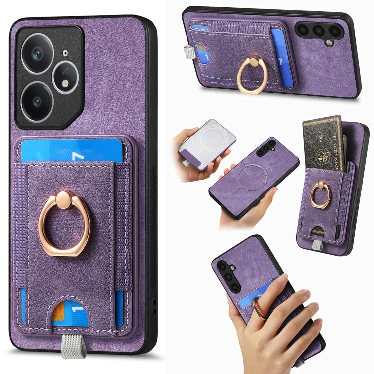 Retro Splitable Magnetic Card Bag Leather Phone Case, Compatible with Realme Neo7