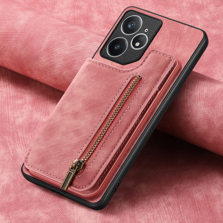 Retro Leather Zipper Wallet Back Phone Case, Compatible with Realme Neo7