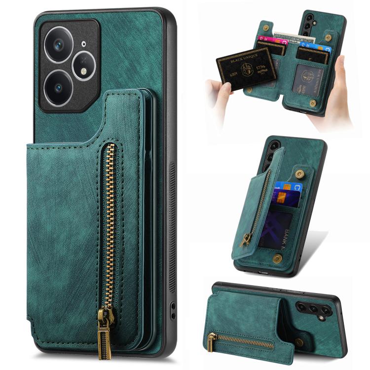 Retro Leather Zipper Wallet Back Phone Case, Compatible with Realme Neo7