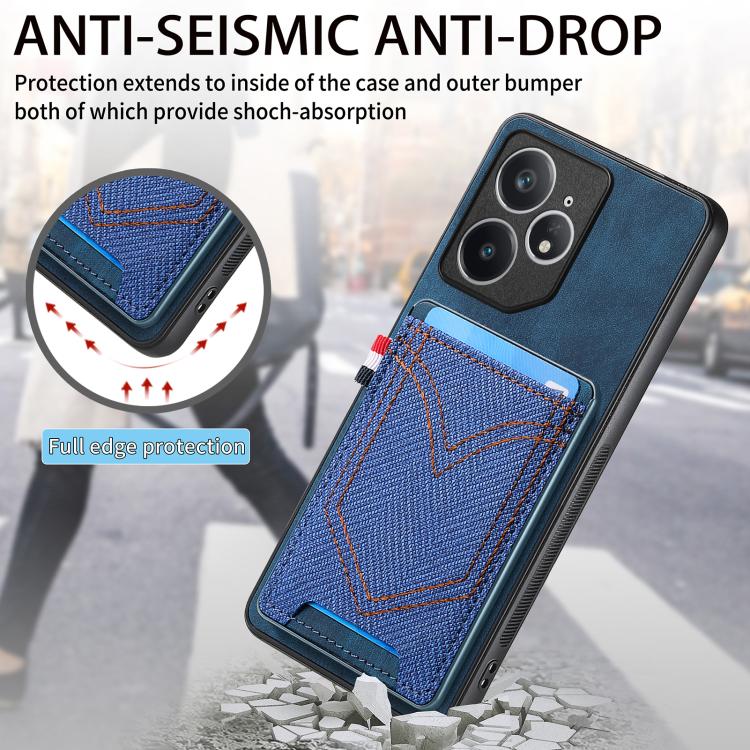 Denim Texture Leather Skin Phone Case with Card Slot, Compatible with Realme 14 Pro+