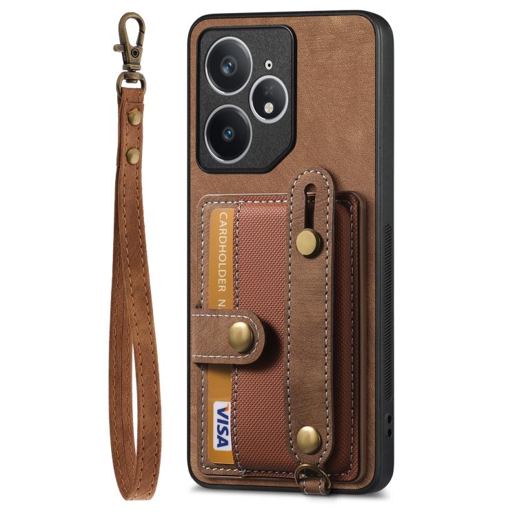 Retro Cross Wristband Wallet Leather Back Phone Case, Compatible with Realme Neo7