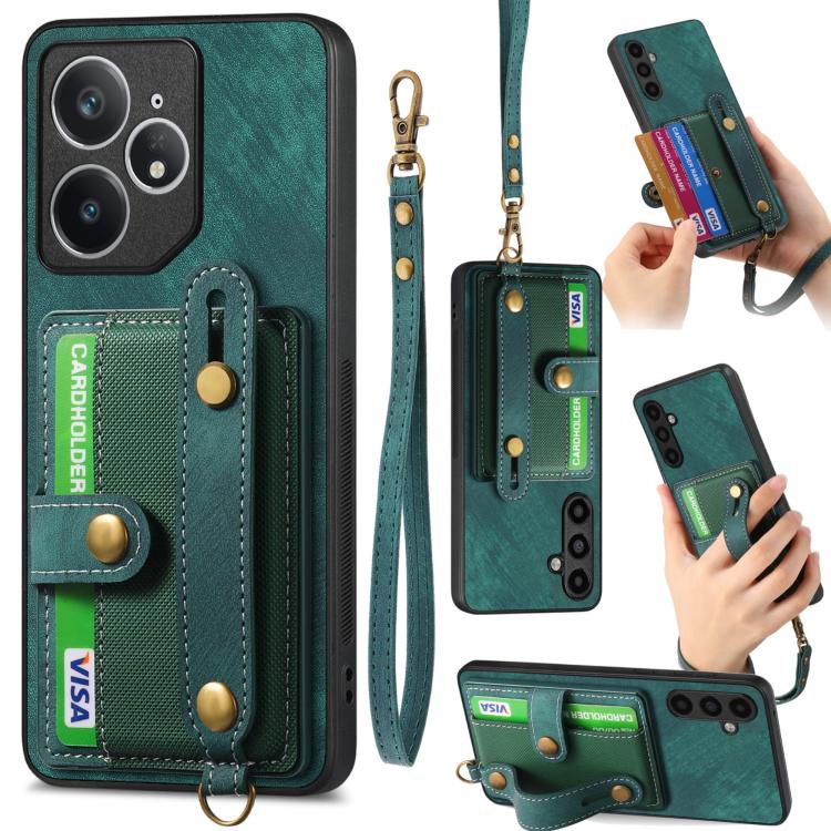 Retro Cross Wristband Wallet Leather Back Phone Case, Compatible with Realme Neo7