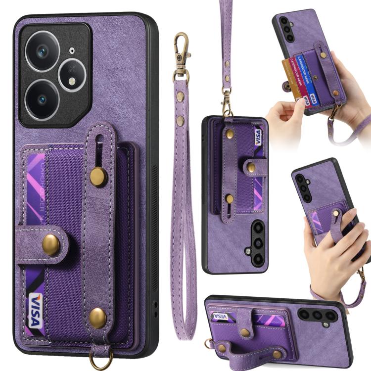 Retro Cross Wristband Wallet Leather Back Phone Case, Compatible with Realme Neo7