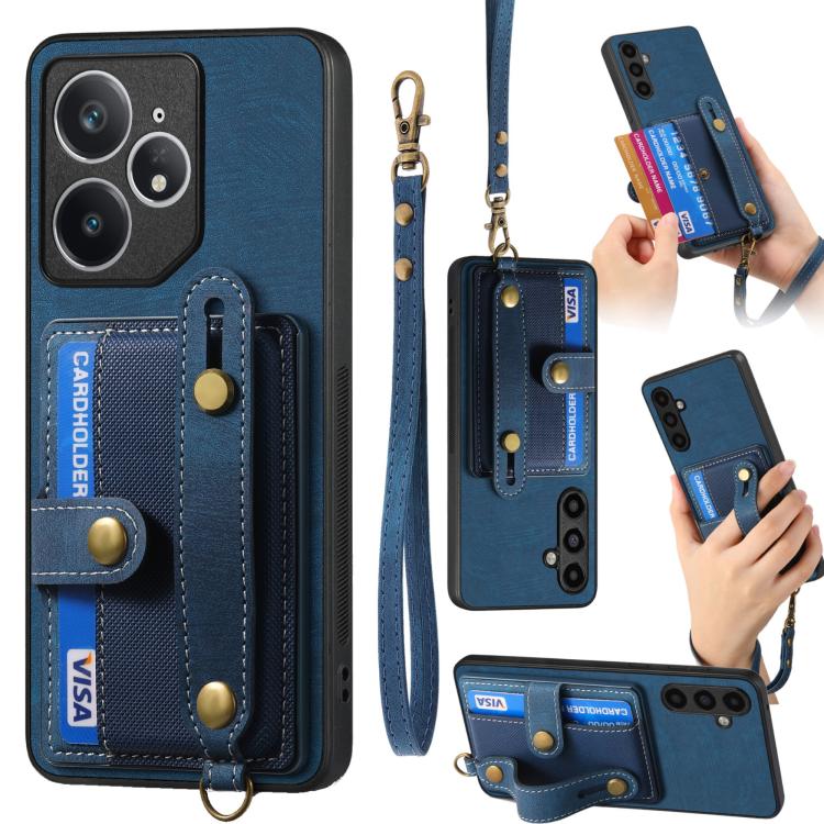Retro Cross Wristband Wallet Leather Back Phone Case, Compatible with Realme Neo7