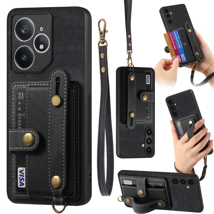 Retro Cross Wristband Wallet Leather Back Phone Case, Compatible with Realme Neo7