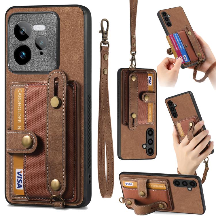 Retro Cross Wristband Wallet Leather Back Phone Case, Compatible with Realme GT 7 Pro