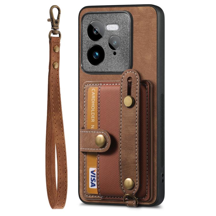 Retro Cross Wristband Wallet Leather Back Phone Case, Compatible with Realme GT 7 Pro