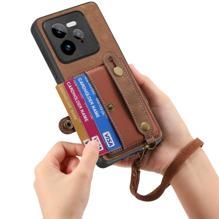Retro Cross Wristband Wallet Leather Back Phone Case, Compatible with Realme GT 7 Pro