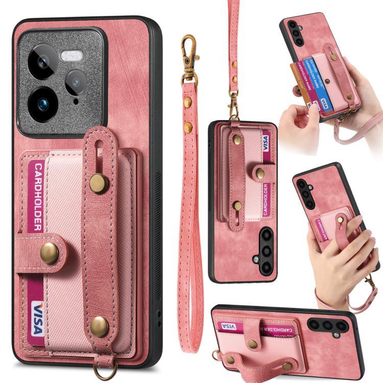 Retro Cross Wristband Wallet Leather Back Phone Case, Compatible with Realme GT 7 Pro