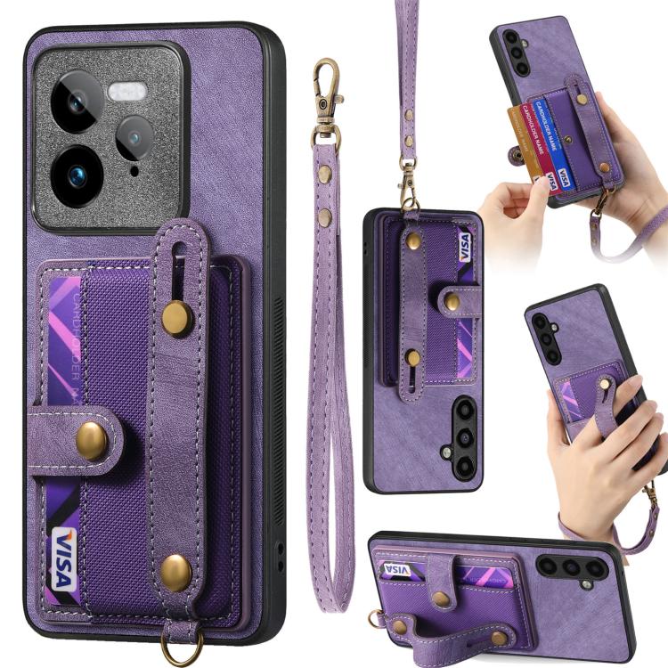 Retro Cross Wristband Wallet Leather Back Phone Case, Compatible with Realme GT 7 Pro