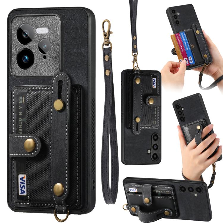 Retro Cross Wristband Wallet Leather Back Phone Case, Compatible with Realme GT 7 Pro