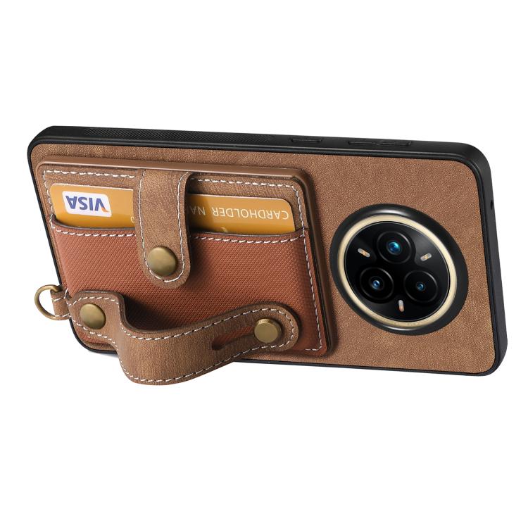 Retro Cross Wristband Wallet Leather Back Phone Case, Compatible with Realme 14 Pro