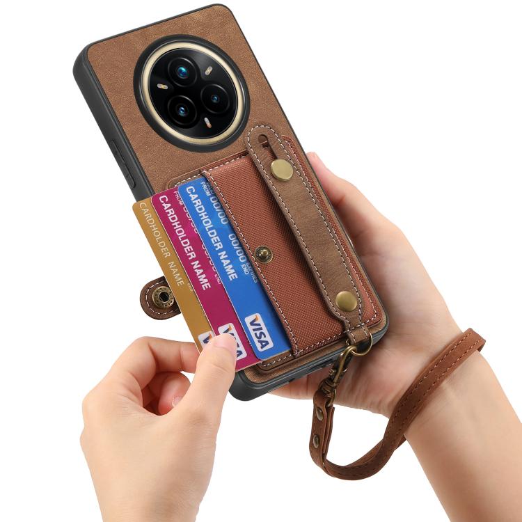 Retro Cross Wristband Wallet Leather Back Phone Case, Compatible with Realme 14 Pro