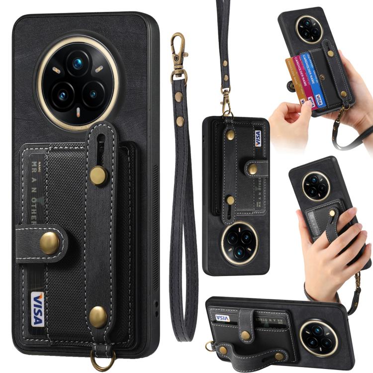 Retro Cross Wristband Wallet Leather Back Phone Case, Compatible with Realme 14 Pro