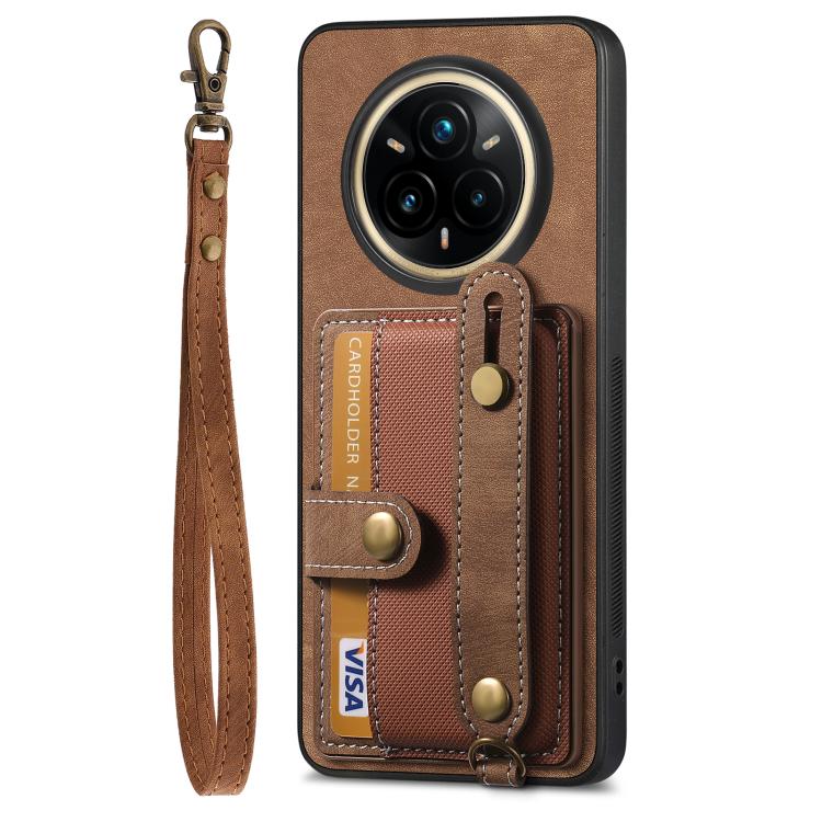 Retro Cross Wristband Wallet Leather Back Phone Case, Compatible with Realme 14 Pro+
